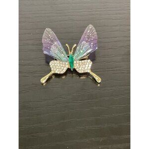 Butterfly Brooch With Rhinestones & Purple Translucent Wings